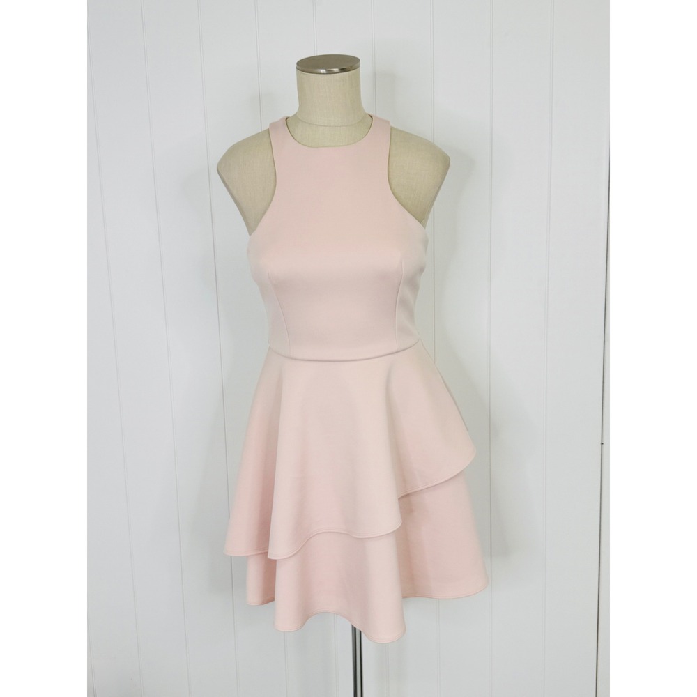 bebe Pink Tiered Ruffle Fit & Flare Dress Women Size Small Scuba Racerback